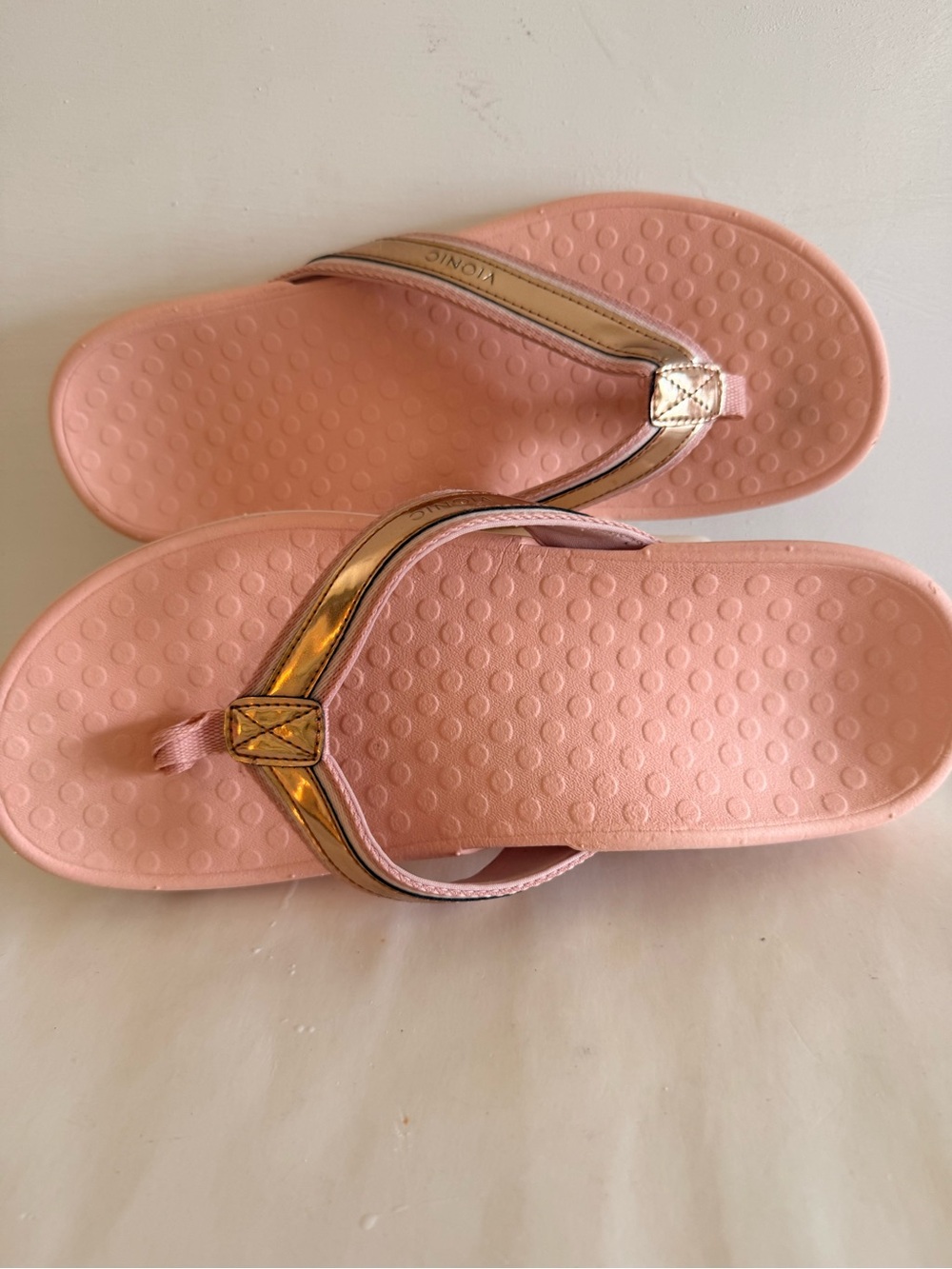 Vionic Tide Sport slip on rose pink metallic cushioned arch support sandals